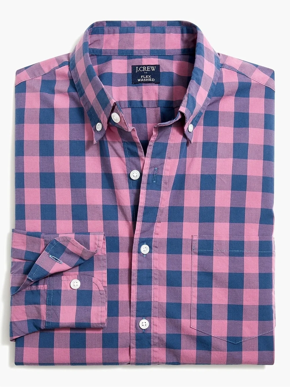 J.Crew Men’s Slim Untucked Flex Washed Gingham Shirt Pink/Navy Size L